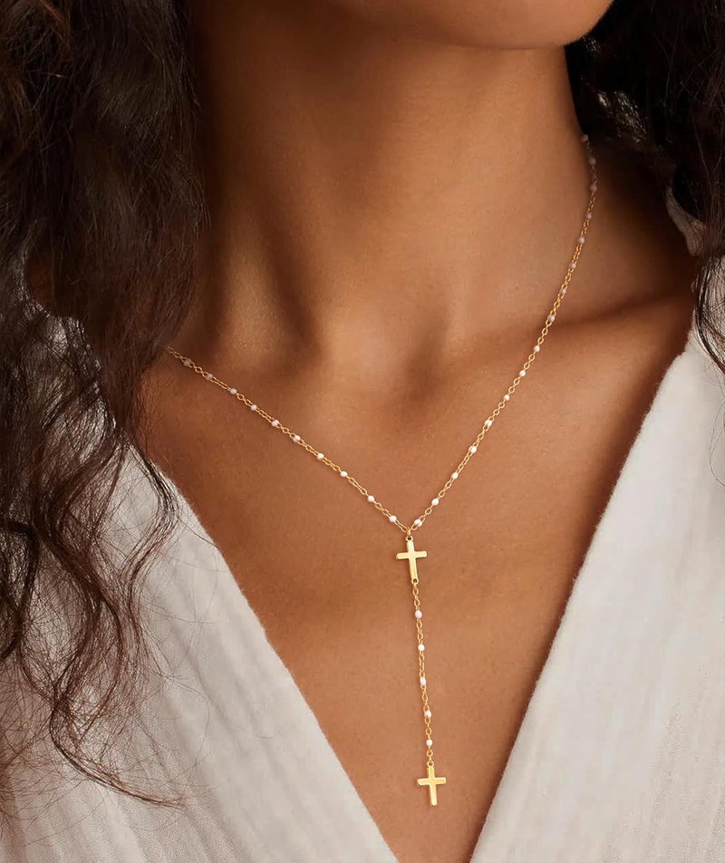 Funsanny Store Lariat Necklaces for Women - Dainty Long Necklace Trendy 14K Gold Plated Hypoallergenic Layered Long Y-Shape Sunburst CZ T-Bar Pendant Drop Chain Necklace Set for Women Non Tarinsh Jewelry - Image 4